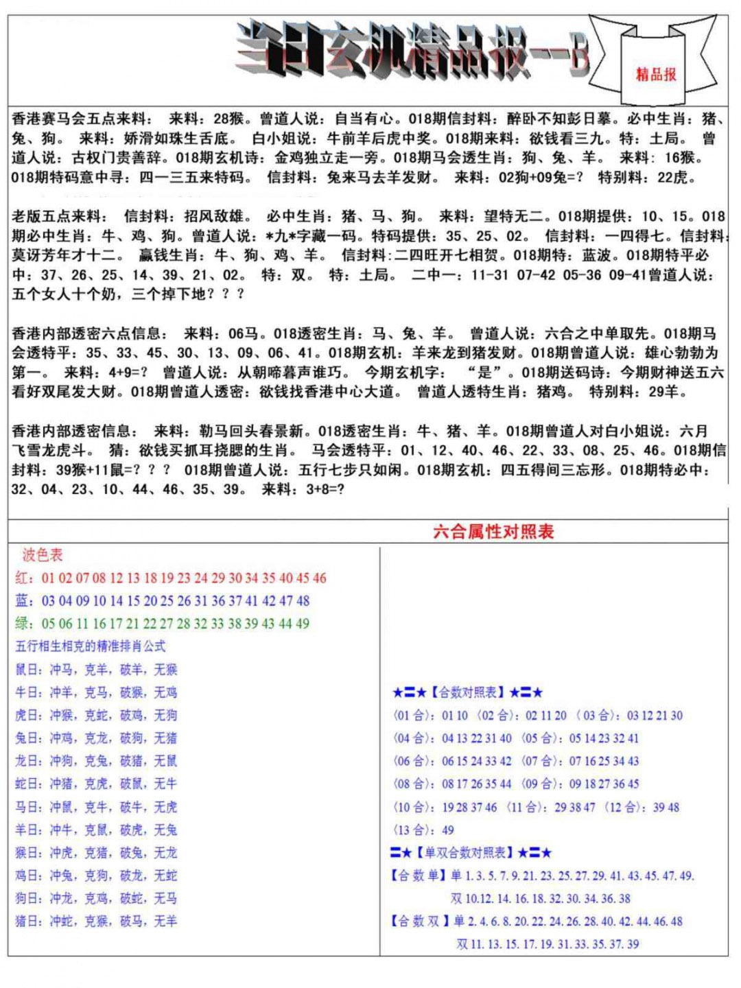 018期当日玄机精品报B[图]