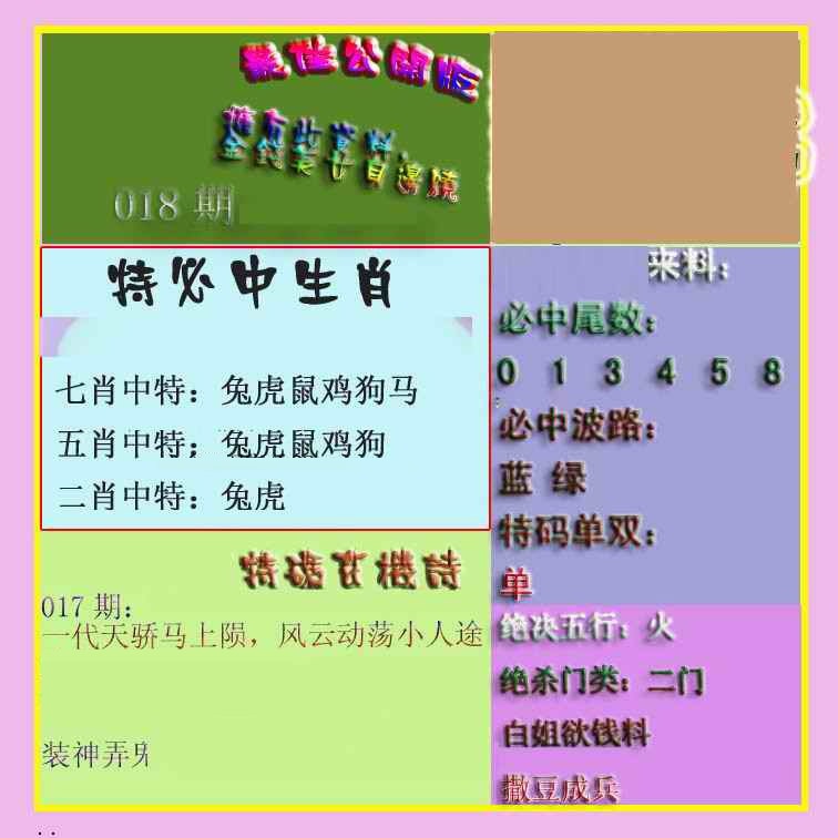 018期波肖门尾最佳公开版[图]