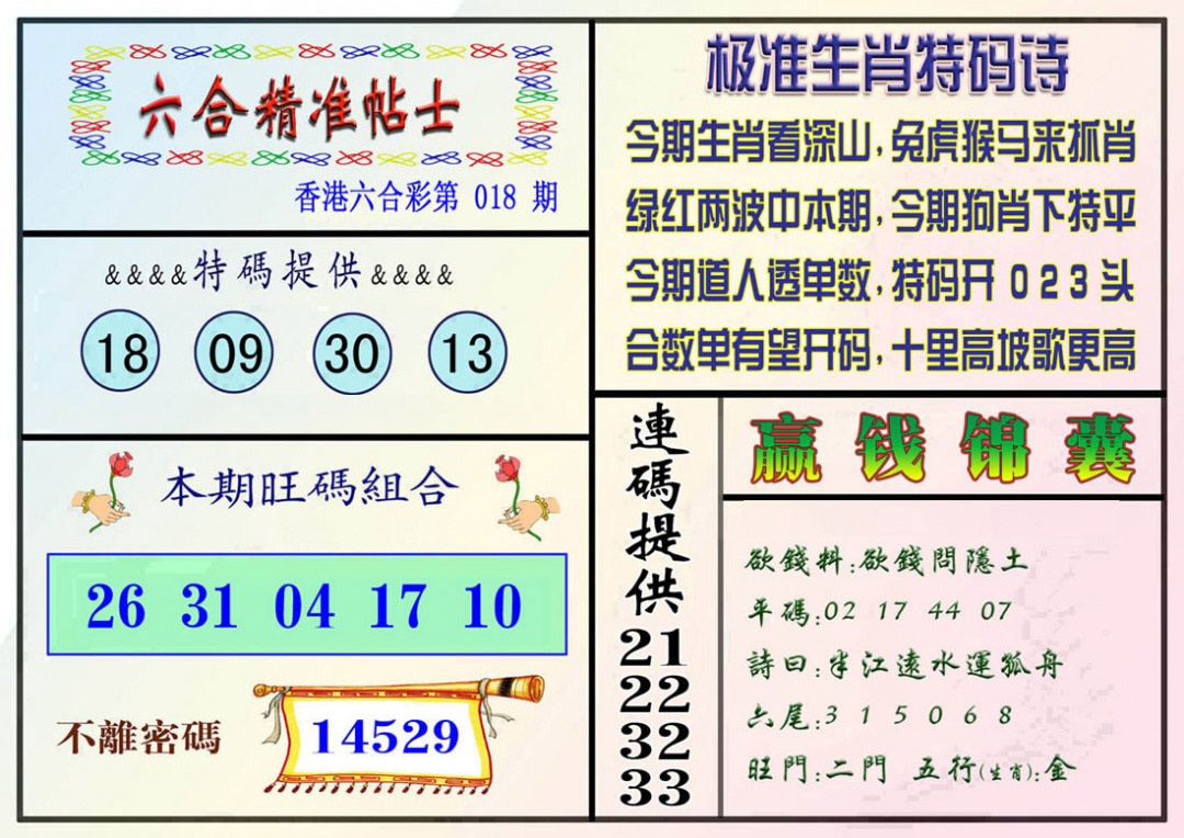 018期精准贴士[图]